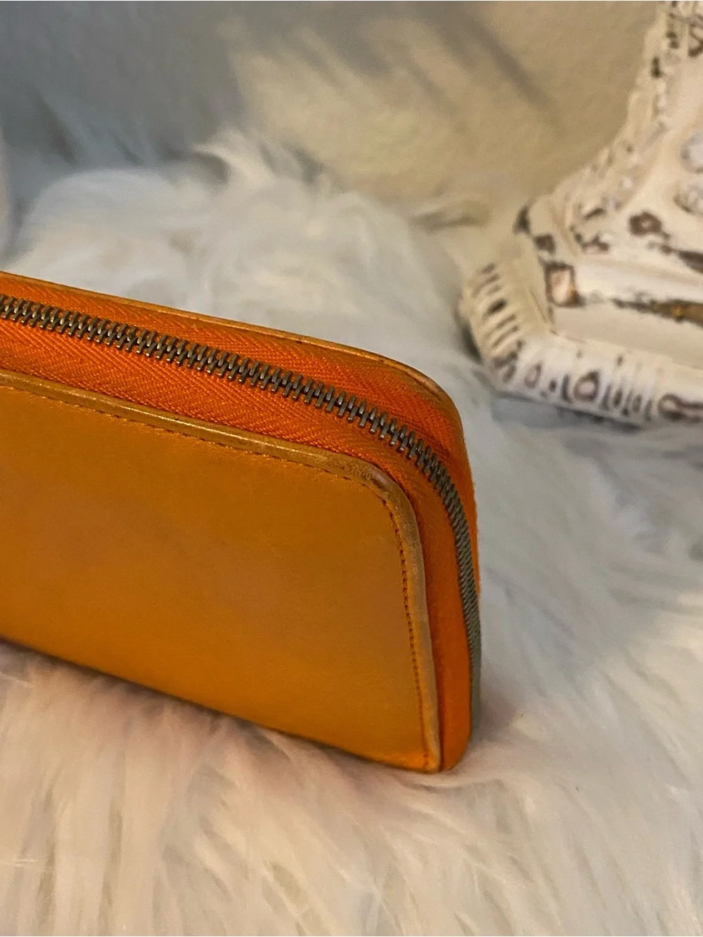 Celine Paris Orange Leather Zip Wallet